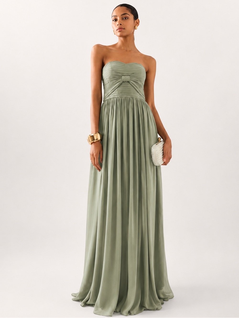 Dusty Sage Green Strapless Chiffon Corset Gown Size 8 NWT Wedding Guest / Formal